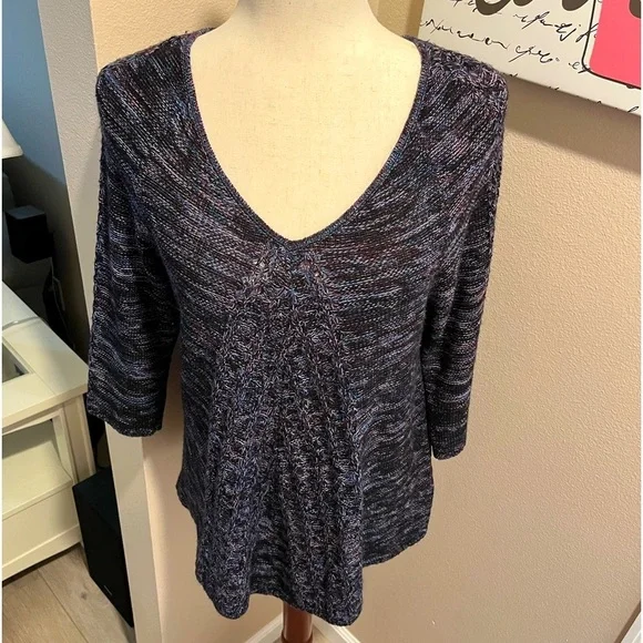 Studio Works 3/4 Sleeve V-Neck Sweater. - Picture 3 of 11